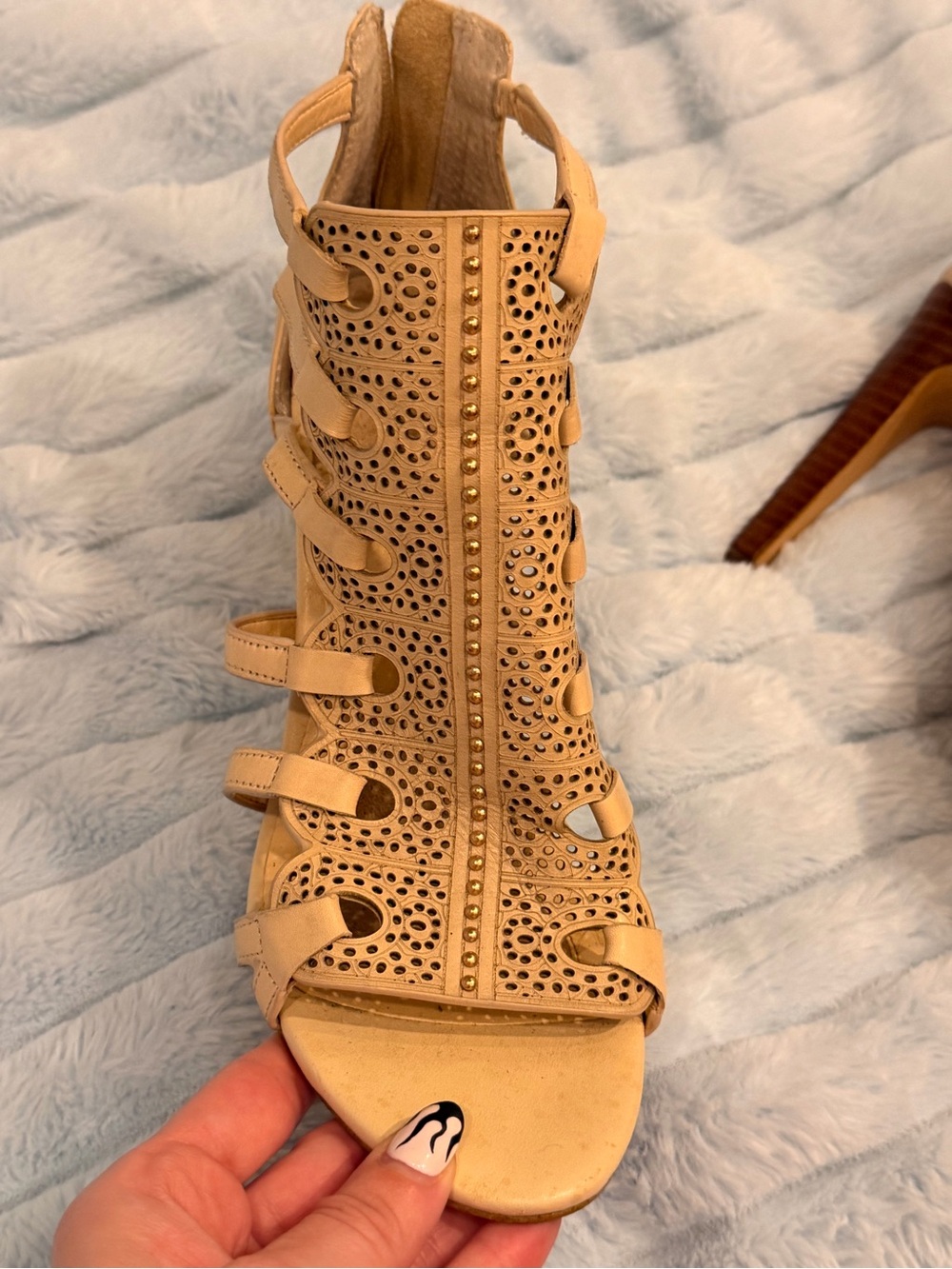 Isola Tan Strappy Cutout High Heel Sandals. Size 7